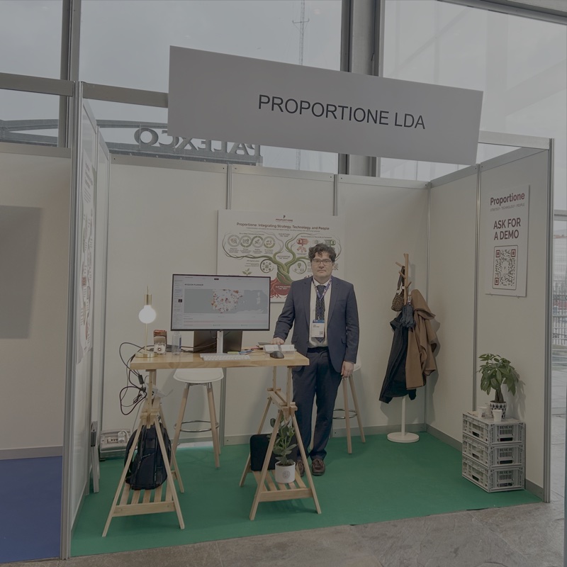 Javier Cuervo at the Proportione stand in PALEXCO during the REAIM 2026 summit in A Coruña